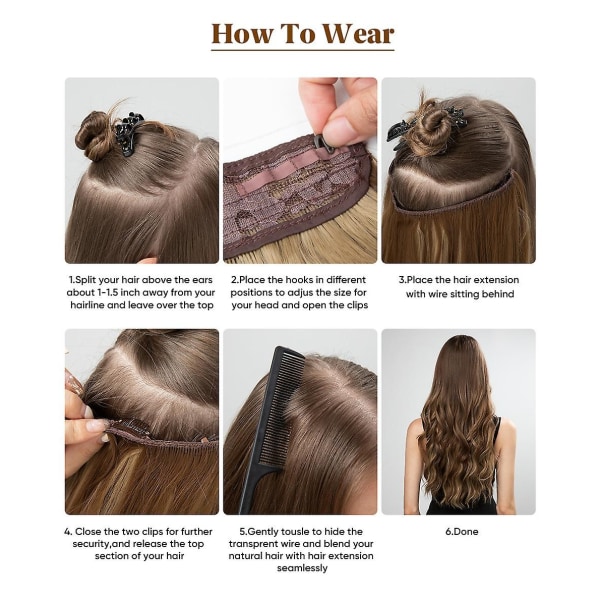 Halo Hair Extensions Usynlig tråd Bølget krøllete lange syntetiske hårstykker for kvinner Justerbart pannebånd - Perfet 2260 24 inch