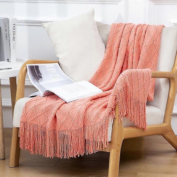 Myk Strikket Teppe, Sofateppe - Perfekt Red coral 130*180cm