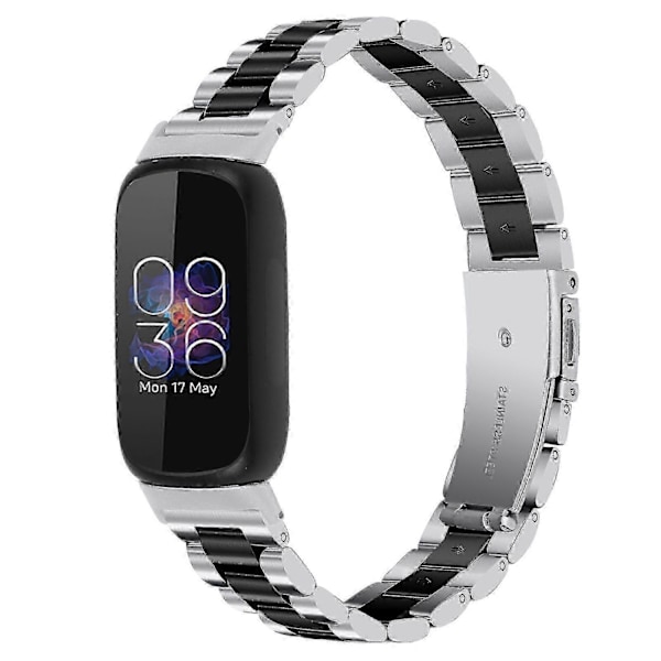 Armband för Fitbit Inspire 3 Rostfritt Stål 3 Pärlor Ersättningsarmband för Smartklocka - Perfet Silver Black