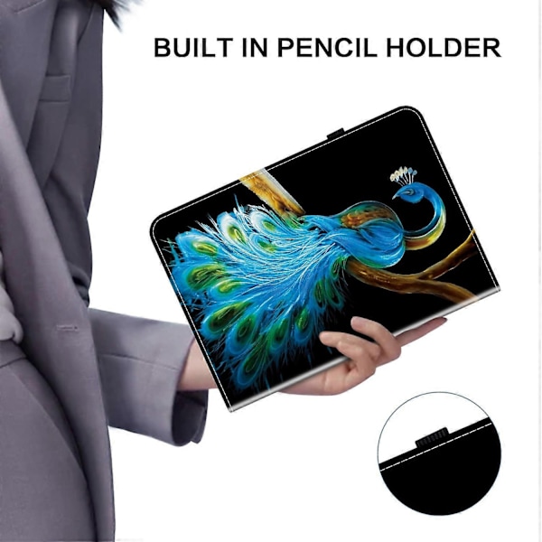 Läderfodral Kompatibelt med iPad Air 11 (2025) (2024) Air (2022) (2020) Pro 11 (2022) Mönstertryckt Tablet Co-Perfet Peacock