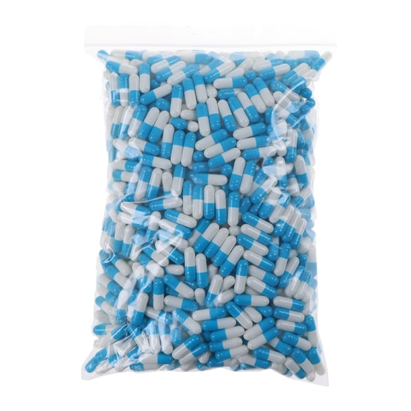 1000 stykker tomme hard løs gelatinkapsel størrelse 0# Gel medisin - Perfet Blue White one size