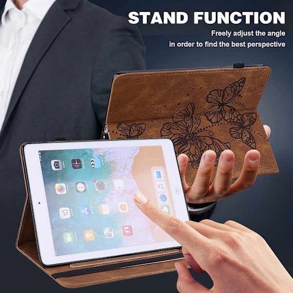 Læder Tablet Case med Sommerfuglemønster Kompatibel med Lenovo Tab M9-Perfet Brown