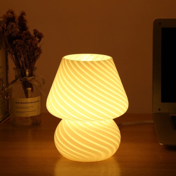 Svamplampa, glasbordslampor Sänglampor Transparent vintage randig liten nattsvampdekor Light Swirl for Ambient, (Stripe White)- Perfet