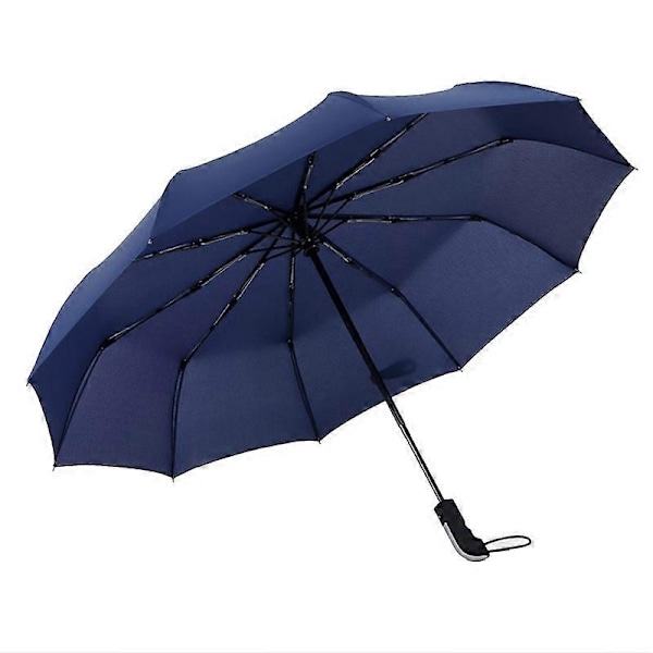 Fuldt Automatisk Åben Stærk Ramme Triple Foldbar Stor Vindtæt Regn Paraply - Perfet Navy