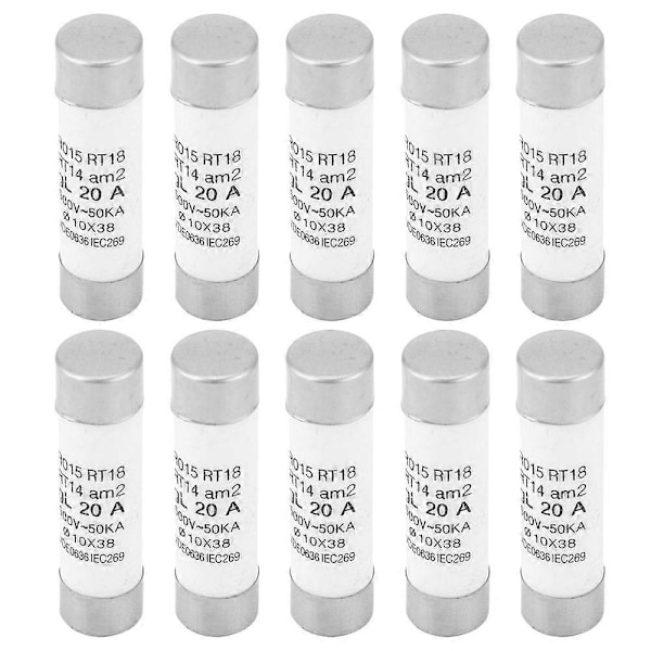 10 stk. cylinder sikring med høj brudkapacitet med indikator 10x38 380-500VAC (20A) - Perfekt