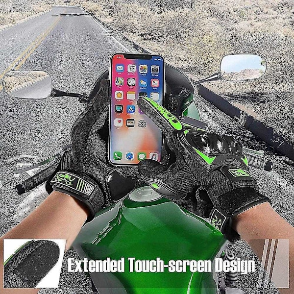 Motorcykelhandskar Full Finger Touchscreen Motorcykelhandskar med Hård Knogskydd - Perfekt Green L