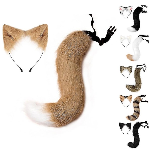 Halloween COS simulering rev plysj hale klær tilbehør dyr hale katt øre hår sløyfe hodeplagg - Perfet grey