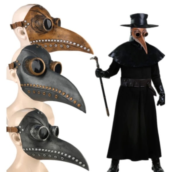 Halloween Plague Doctor Masks PU skinnmaske Cosplay Prop grå