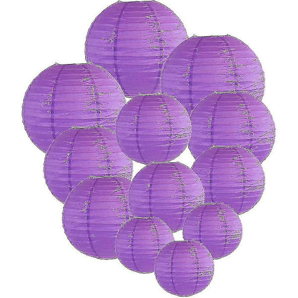 12 stk Papirlykter Multifargede Dekorative Runde Papirlykter for Festivalfest Jubileum med 4 Størrelser - Perfekt Purple