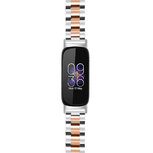 Armband för Fitbit Inspire 3 Rostfritt Stål 3 Pärlor Ersättningsarmband för Smartklocka - Perfet Silver Rose Gold