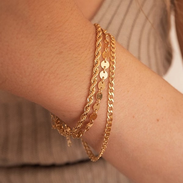 4MM rustfritt stål tau Chian armbånd for kvinner Charm Gold - Perfet Gold 18cm