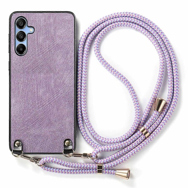 Kompatibel med Samsung Galaxy A16 5G A16 4G Skal Retro Textur Läderbelagd PC+TPU Telefonfodral med Hängande R-Perfet Purple