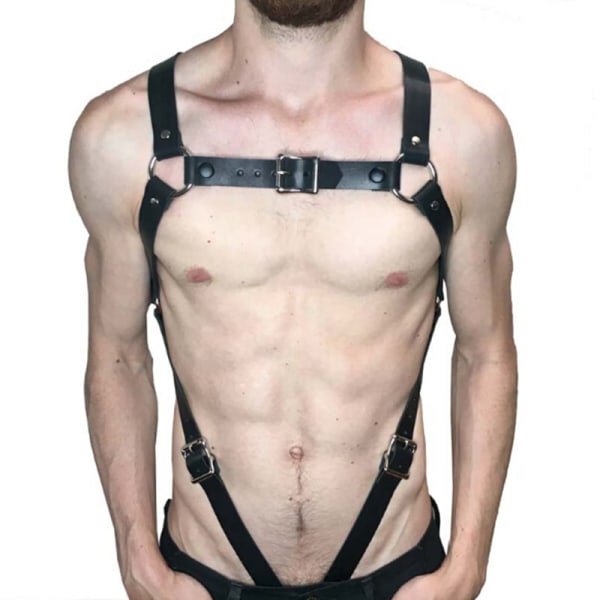 Men Body Restraint Leather Harness Belts Straps Suspenders Brac - Perfet Black 80-100cm
