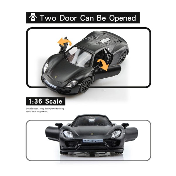 Sports Car Collection Modelgaver til børn Mat Sort Farve Series RMZ city 1/36 Aloy Diecasts Legetøjskøretøjer TOYOTA McLaren - Perfet Maserati GranTurismo