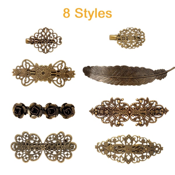 8 stk vintage metal hårspænder, bronze retro franske hårspænder - Perfet
