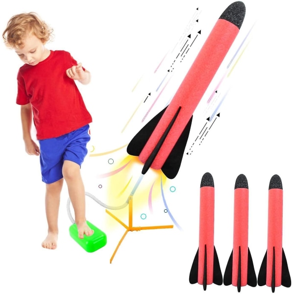 Raketkaster, Stomp Rocket, Raketlegetøj med 3 skumraketter, udendørsspil til børn og voksne - Perfet