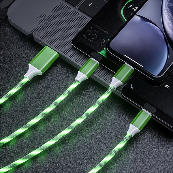 LED-valolla hehkuvat 5A pikalatauskaapelit iPhone Redmi -puhelimeen - Perfet green 1m