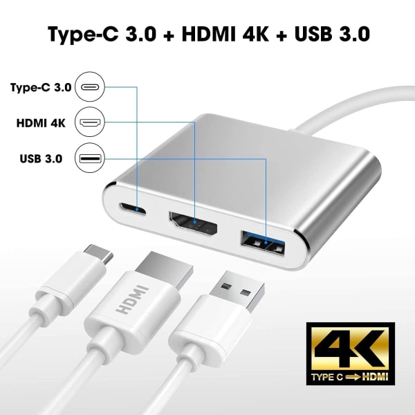 USB-C Multiport Adapter för USB (PD), HDMI 4K och USB-C - Perfet