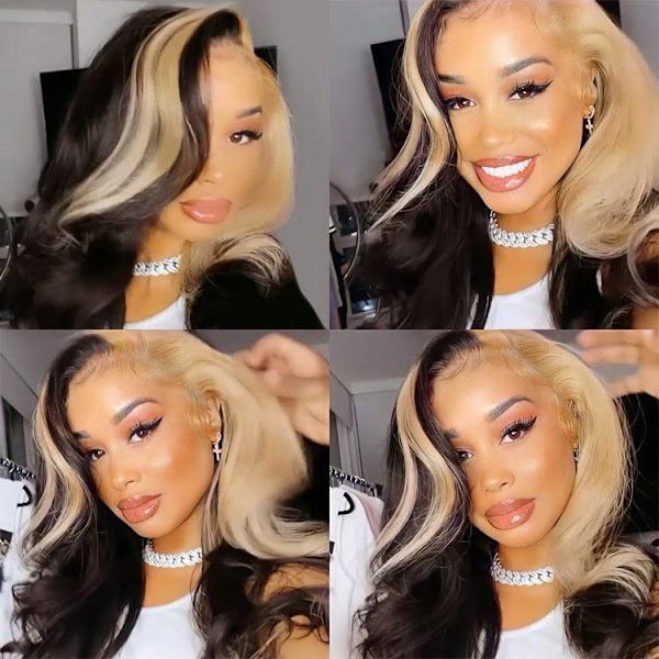 Kvinner Lang Bølget Parykk Svart Highlight Parykk Body Bølget Syntetisk blonder - Perfet