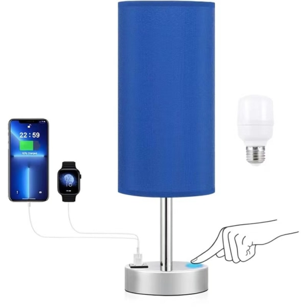 Soveværelsesbordlampe minimalistisk amerikansk retro USBC+one touch bordlampe - Perfet blue