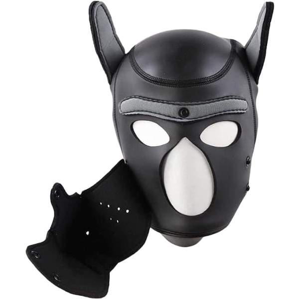 Hundemaske, blød latex Pet Play Hundemaske hvalpemaske sort læder D - Perfet