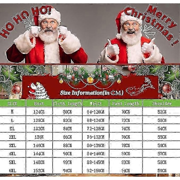 Julemandskostume Sæt 12 Dele Voksen Deluxe Fløjl Julemandskostume Sæt, Julemandsdragt i Deluxe-udgave til mænd, til mænd i juleferien - Perfekt 2XL