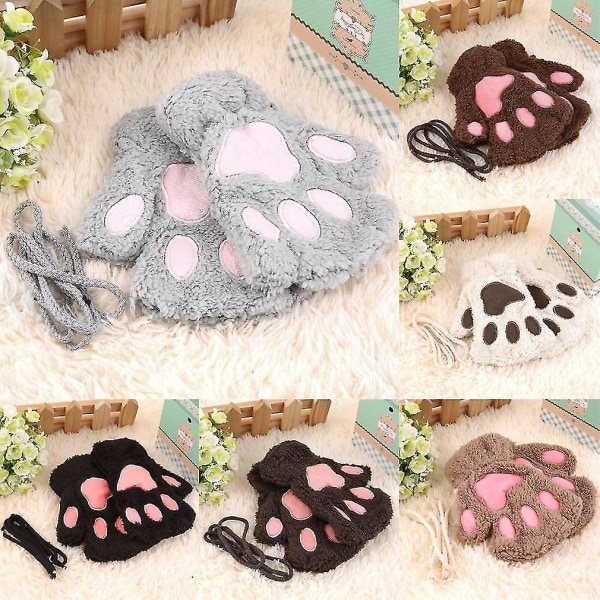 Lovely Women Cat Claw Paw Mellanplysch Handske Kostym Present Vinter Half Finger