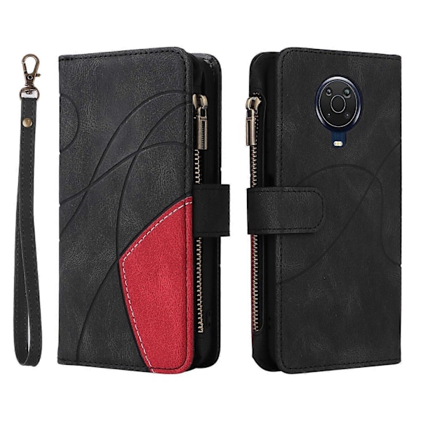 Plånboksfodral för Nokia G20/G10 med blixtlåsficka, nio kortplatser, PU-läder, magnetiskt spänne, kompatibel med Nokia G20/G10 - Perfekt Black