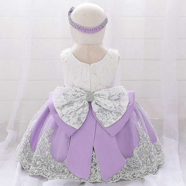 Lasten vauvan tyttöjen juhla rusettinuttu mekko seremoniaan häihin prinsessa kastetilaisuus - Täydellinen Purple 0-3 Months