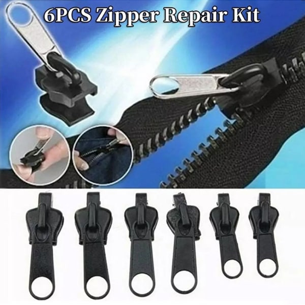 6stk Instant Zipper Universal Instant Fix Zipper Repair Kit Rep - Perfet Black onesize