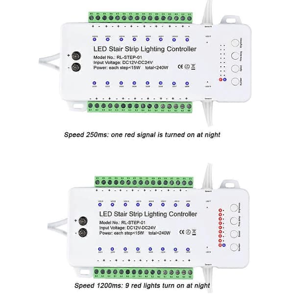 Dimbar Trapp LED Kontroller 16 Kanaler Dubbel PIR Rörelsesensor Stegljusremsa Trapphus Kontroller för Lampremsa(A)-Perfet A