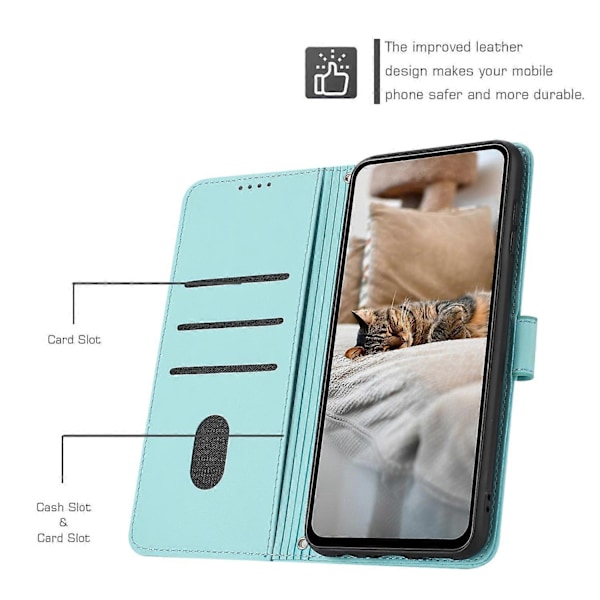 Nahkakotelo kaulanauhalla, yhteensopiva Motorola Moto G85-Perfetin kanssa Mint Green