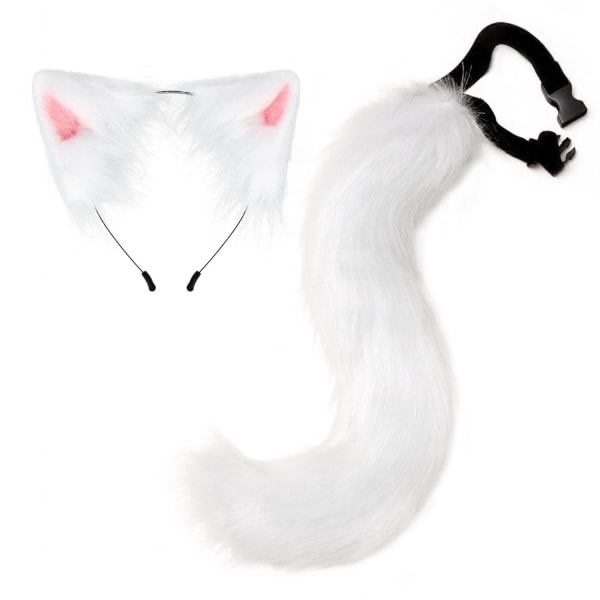 Halloween COS simulering räv plysch svans kläder tillbehör djur svans katt öra hår rosett huvudbonader White