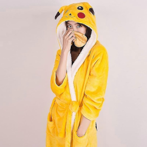 Tecknad Nattlinne Flanell Giraff Badrock Tiger Pyjamas Känguru Hemmakläder-Perfet Pikachu robe 120cm 105
