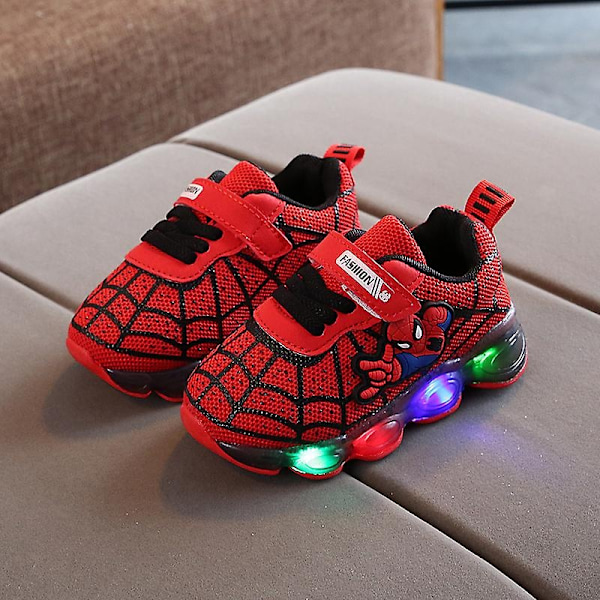 Barnens Sportskor Spiderman Ljusa Sneakers Barn Led Luminous Skor för Pojkar-Perfekt Red 34