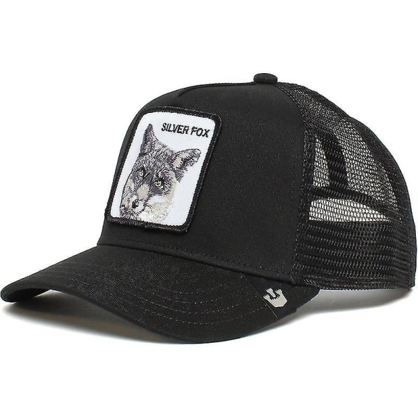Farm Animal Trucker Baseball Cap Hatt Mesh Style Män Kvinnor Hip Hop Bros Justerbar Baseball Hat - Perfet Silver Foxs Black