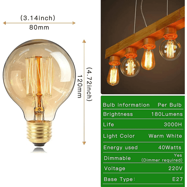 Edison Vintage lyspære, YOUDIAN Dimbare Vintage lyspærer - Perfet