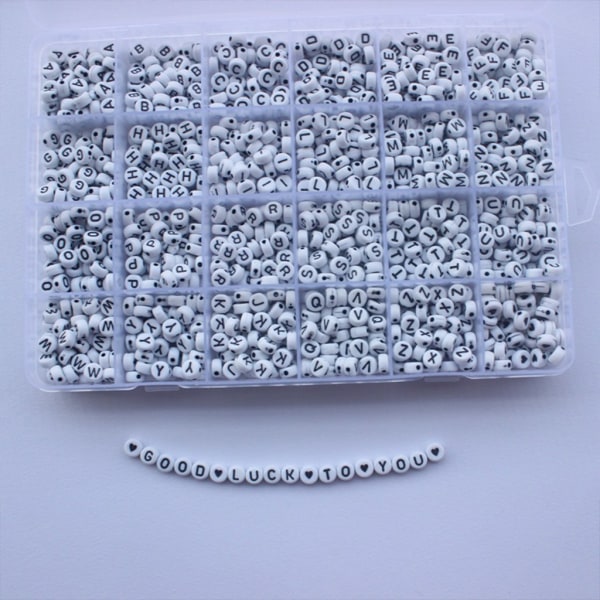 1200 stk AZ Bogstav Alfabet Hjerte Hvide Runde Akrylperler Lav dine egne smykker - Perfet