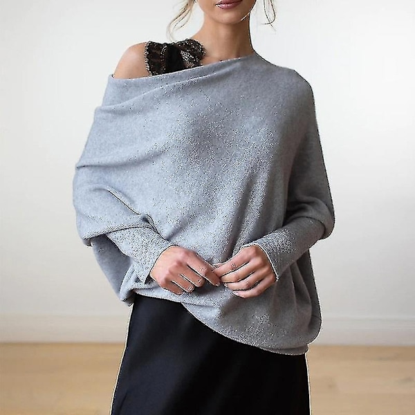 Asymmetrisk Draperad Jumper, En Jumper Så Mjuk Som Moln Damernas Långärmad Slouch Batwing Enfärgad Mjuk Stickad Jumper-Perfekt grey