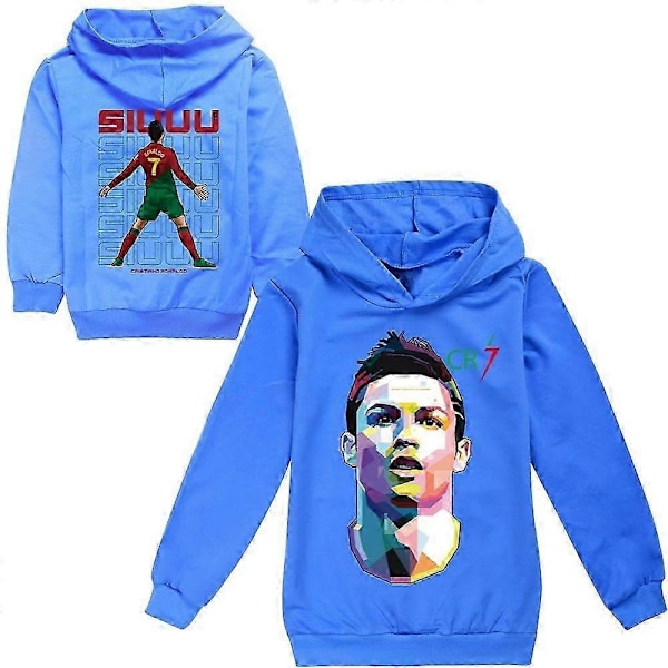 Cristiano Ronaldo Hoodie VM-tröja Nr 7 Julgåvor Fotbollsstjärna Hoodie Flickor Pojkar Huvtröja Pullover Toppar Barn Tonåringar - Perfekt Blue 15-16years