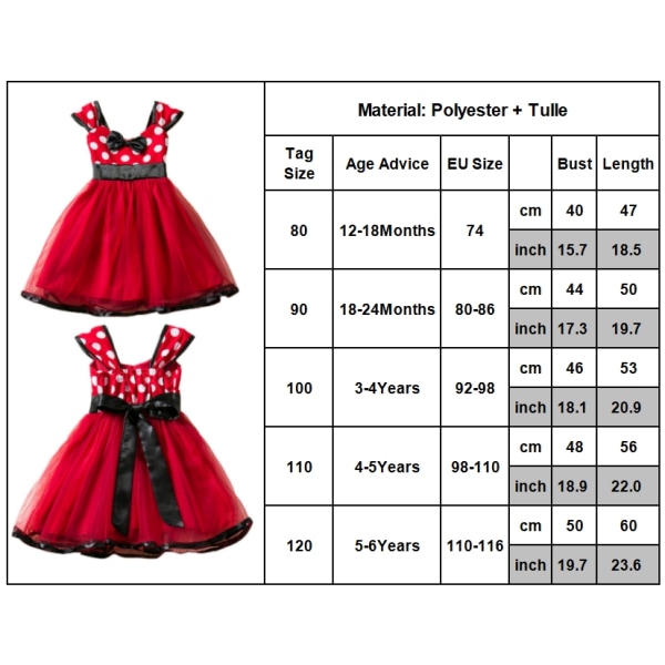 Børnsløjfe Polka Dot Princess Dress Skulderfest Cosplay rød - Perfet rose red 100cm
