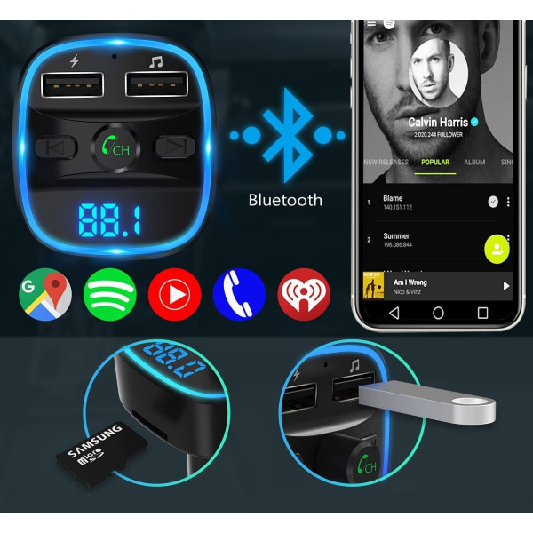 Bil MP3 Bluetooth-spiller, håndfri, egnet for biler