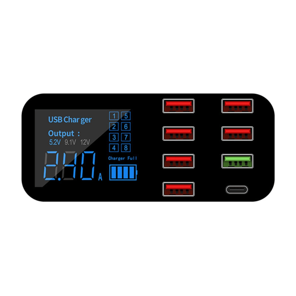 Multi USB-lader med LCD-skjerm, smarttelefon - Perfet