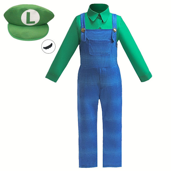 Super Mario kostym Halloween Cosplay kostym för barn Super Brothers kostym outfit - Perfet Green 110cm