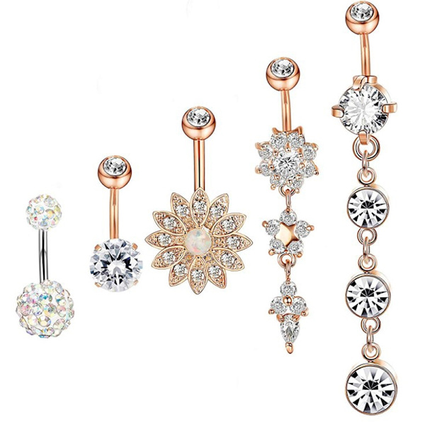 5 st/ set Kirurgiska stålpiercingar Navelpiercingar navel - Perfet Rose Gold