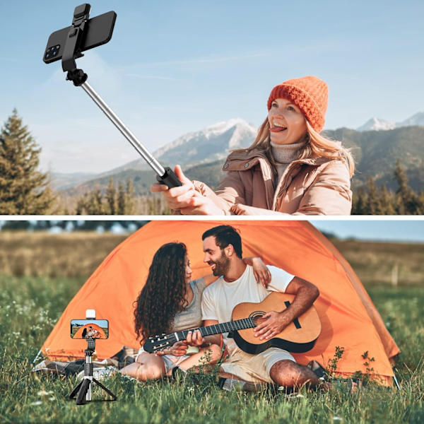 NOE Selfie Stick-stativ med ljus, 4 i 1 360° Rotata - Perfet