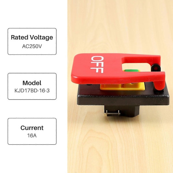 Av-På Rött Skydd Nödstopp Tryckknapp Strömbrytare 16A -Av/Underspänningsskydd Elektromagnetisk-Perfekt