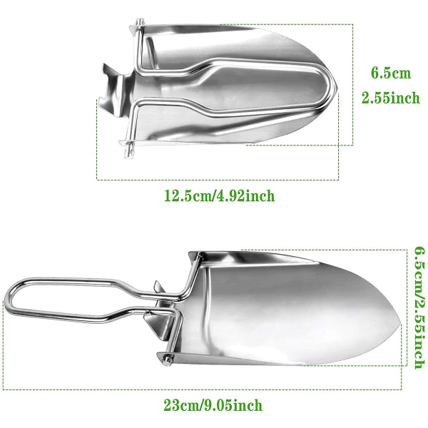 2 stk rustfritt stål mini hagespade, lett bærbar sammenleggbar spade - Perfet