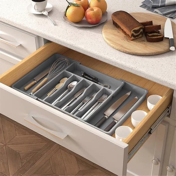 Besticklåda Organizer Utdragbar Bestickbricka för Kök, Justerbar Silverbestick och Flatware Ho-Perfet