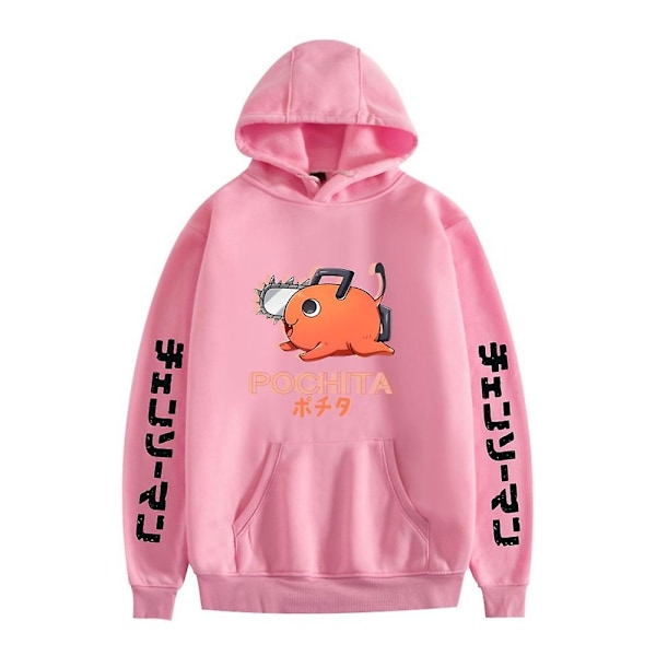 Chainsaw Man Anime Hoodie Toppar Pochita Tryck Lös Långärmad Huvtröja för Män Kvinnor - Perfekt Pink S